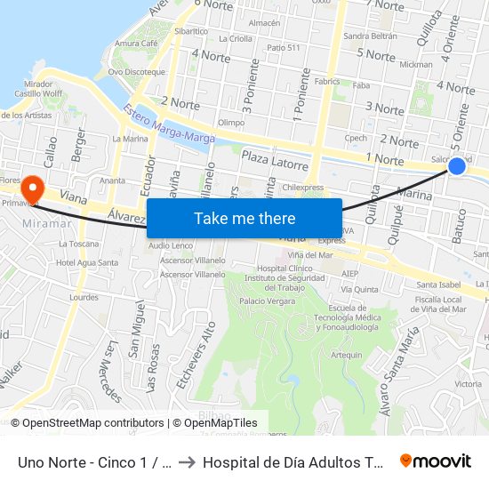 Uno Norte - Cinco 1 / 2 Ote to Hospital de Día Adultos TPS HGF map