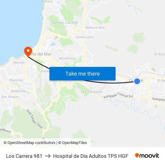 Los Carrera 981 to Hospital de Día Adultos TPS HGF map