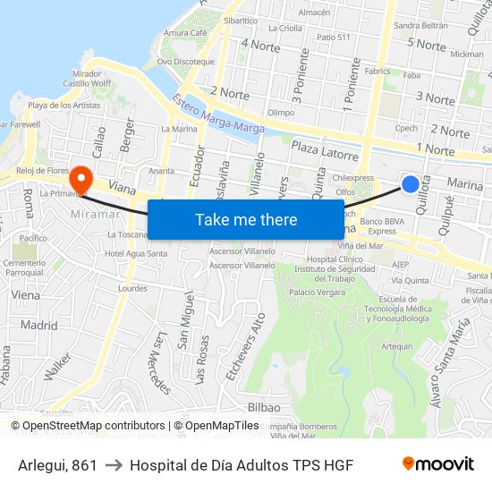 Arlegui, 861 to Hospital de Día Adultos TPS HGF map