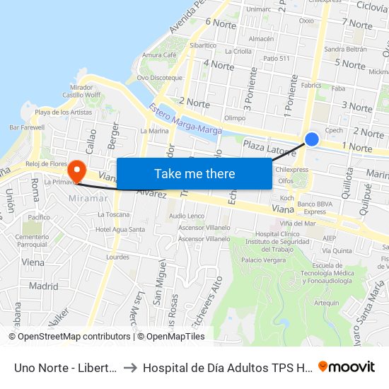 Uno Norte - Libertad to Hospital de Día Adultos TPS HGF map