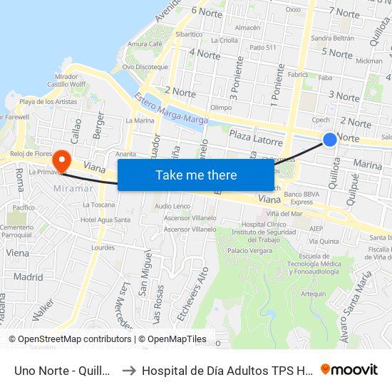 Uno Norte - Quillota to Hospital de Día Adultos TPS HGF map