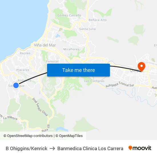 B Ohiggins/Kenrick to Banmedica Clinica Los Carrera map
