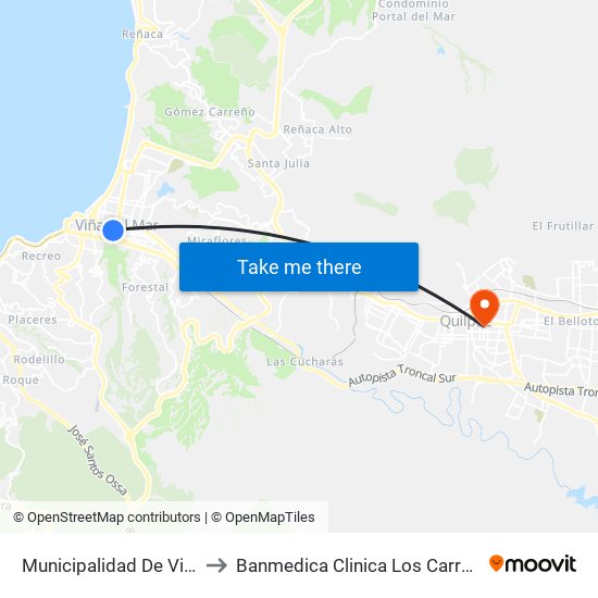 Municipalidad De Viña to Banmedica Clinica Los Carrera map