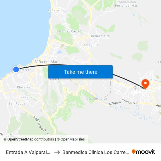 Entrada A Valparaiso to Banmedica Clinica Los Carrera map