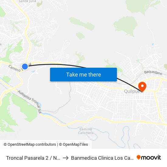 Troncal Pasarela 2 / Norte to Banmedica Clinica Los Carrera map