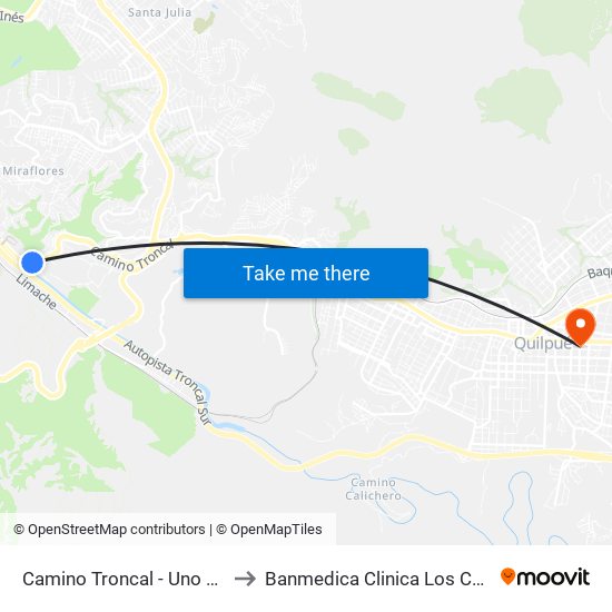 Camino Troncal - Uno Norte to Banmedica Clinica Los Carrera map