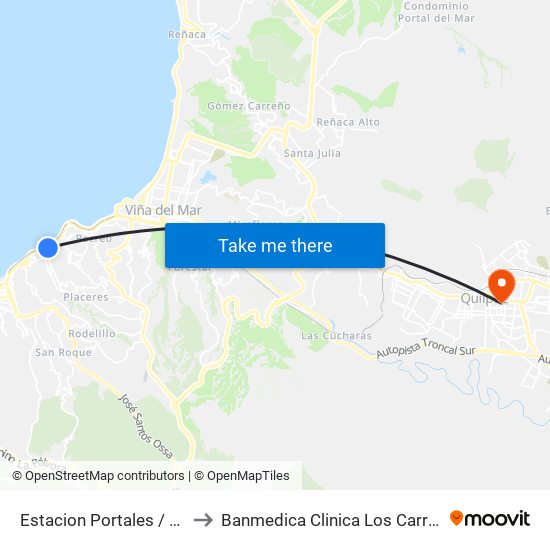 Estacion Portales / Sur to Banmedica Clinica Los Carrera map
