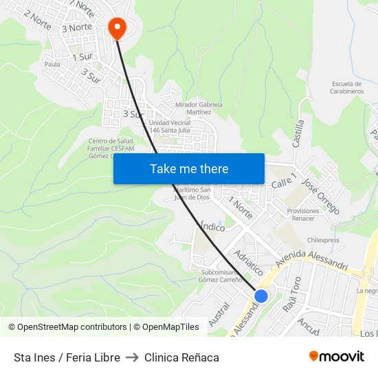 Sta Ines / Feria Libre to Clinica Reñaca map