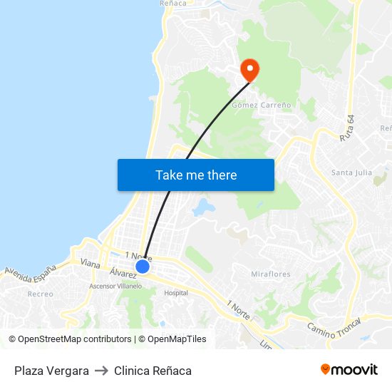 Plaza Vergara to Clinica Reñaca map
