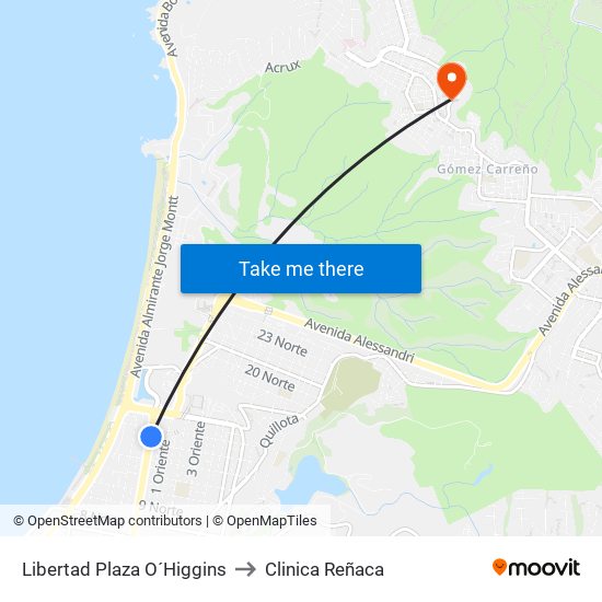 Libertad Plaza O´Higgins to Clinica Reñaca map