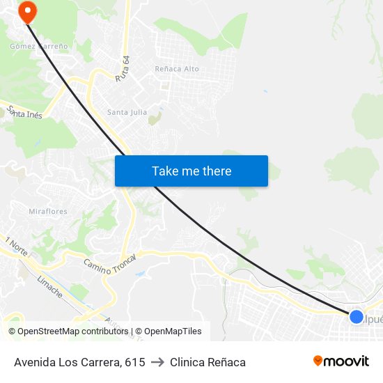 Avenida Los Carrera, 615 to Clinica Reñaca map