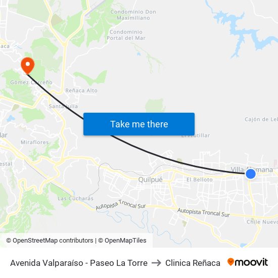 Avenida Valparaíso - Paseo La Torre to Clinica Reñaca map