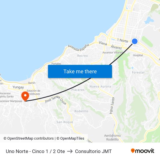 Uno Norte - Cinco 1 / 2 Ote to Consultorio JMT map