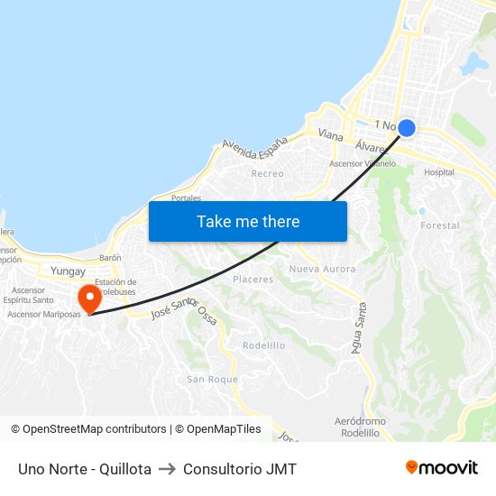 Uno Norte - Quillota to Consultorio JMT map