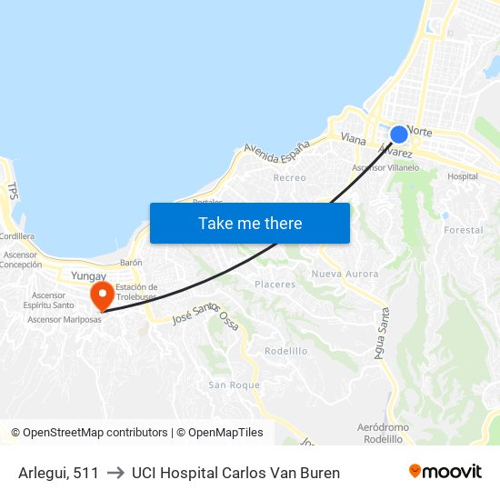 Arlegui, 511 to UCI Hospital Carlos Van Buren map