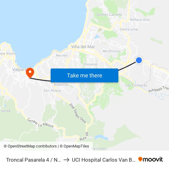 Troncal Pasarela 4 / Norte to UCI Hospital Carlos Van Buren map