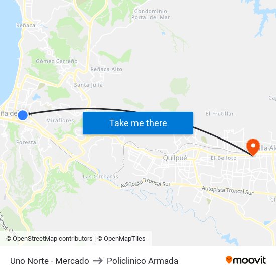 Uno Norte - Mercado to Policlinico Armada map