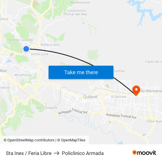 Sta Ines / Feria Libre to Policlinico Armada map