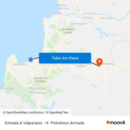 Entrada A Valparaiso to Policlinico Armada map