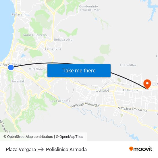 Plaza Vergara to Policlinico Armada map
