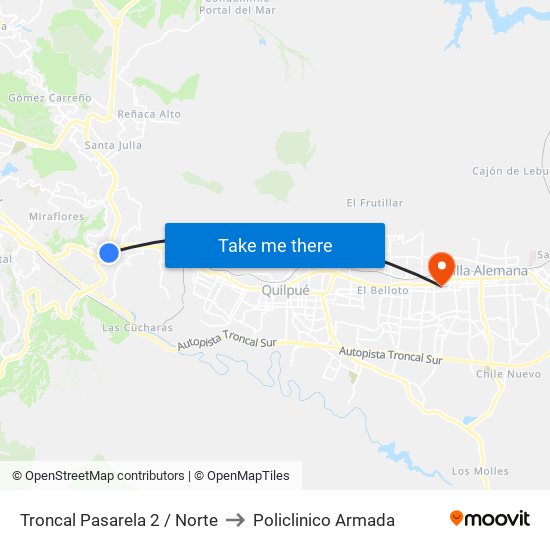 Troncal Pasarela 2 / Norte to Policlinico Armada map