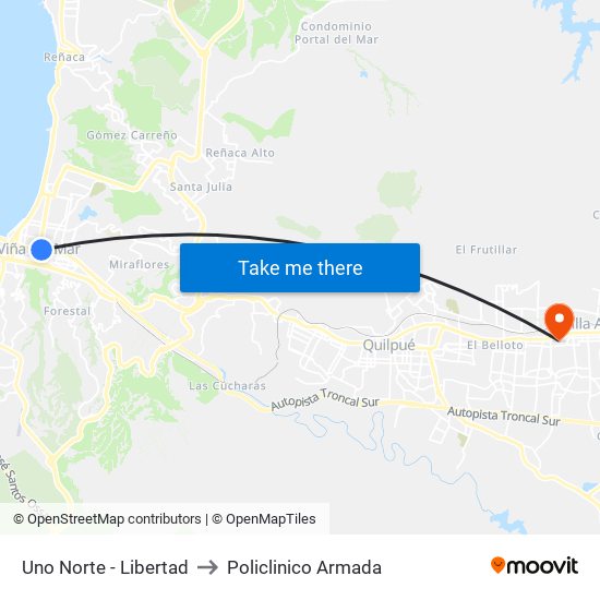 Uno Norte - Libertad to Policlinico Armada map