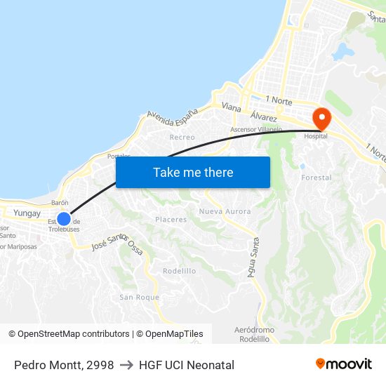 Pedro Montt, 2998 to HGF UCI Neonatal map