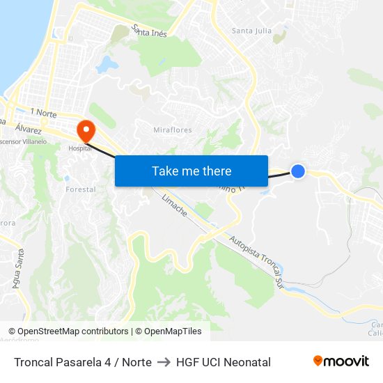 Troncal Pasarela 4 / Norte to HGF UCI Neonatal map