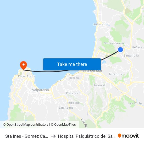 Sta Ines - Gomez Carreño to Hospital Psiquiátrico del Salvador map