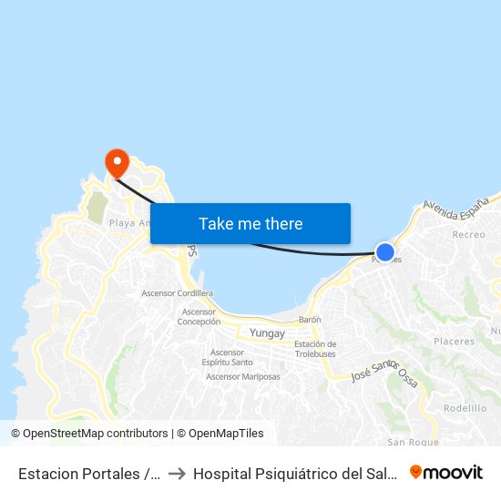 Estacion Portales / Sur to Hospital Psiquiátrico del Salvador map