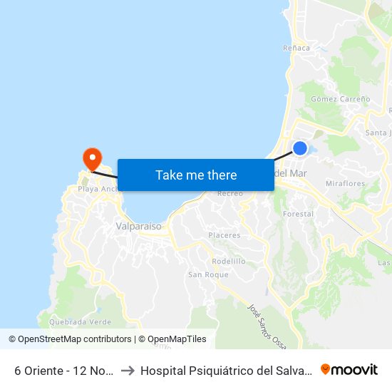 6 Oriente - 12 Norte to Hospital Psiquiátrico del Salvador map