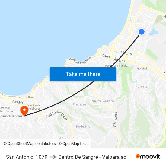 San Antonio, 1079 to Centro De Sangre - Valparaiso map
