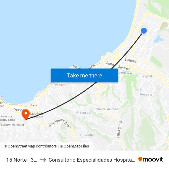 15 Norte - 3 Oriente to Consultorio Especialidades Hospital Carlos Van Buren map