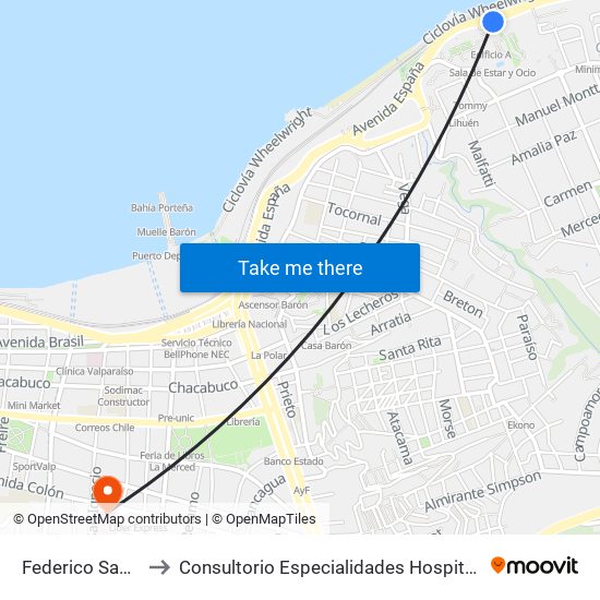 Federico Santa Maria to Consultorio Especialidades Hospital Carlos Van Buren map