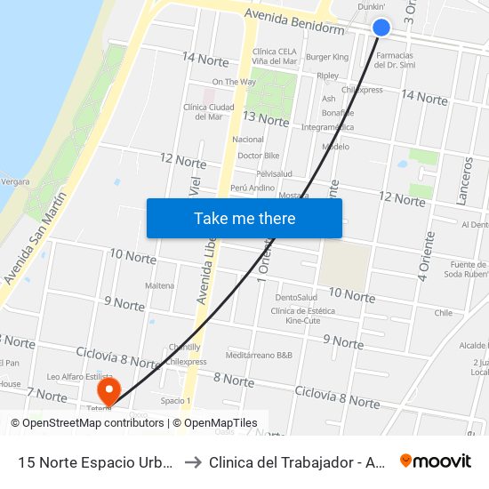 15 Norte Espacio Urbano to Clinica del Trabajador - ACHS map