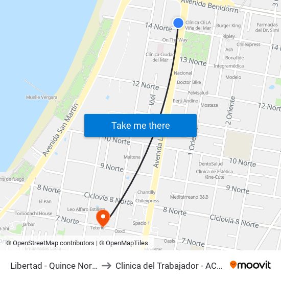 Libertad - Quince Norte to Clinica del Trabajador - ACHS map