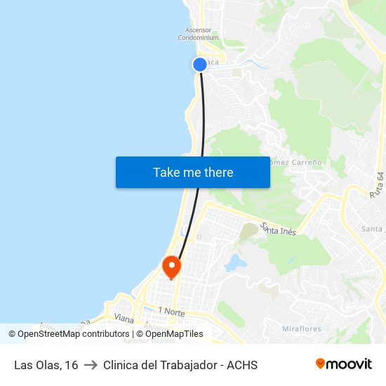 Las Olas, 16 to Clinica del Trabajador - ACHS map