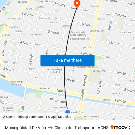 Municipalidad De Viña to Clinica del Trabajador - ACHS map