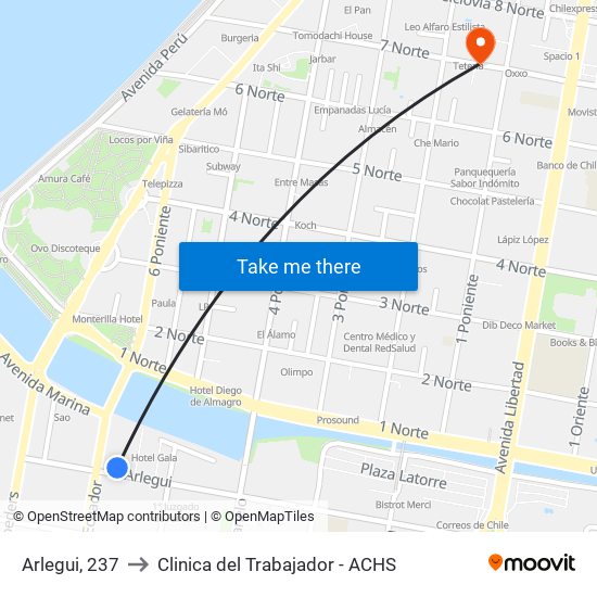 Arlegui, 237 to Clinica del Trabajador - ACHS map