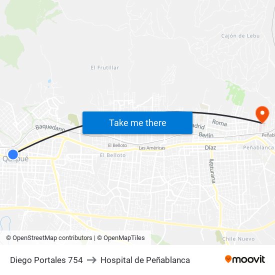 Diego Portales 754 to Hospital de Peñablanca map