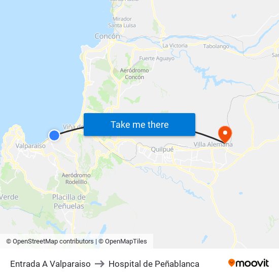 Entrada A Valparaiso to Hospital de Peñablanca map