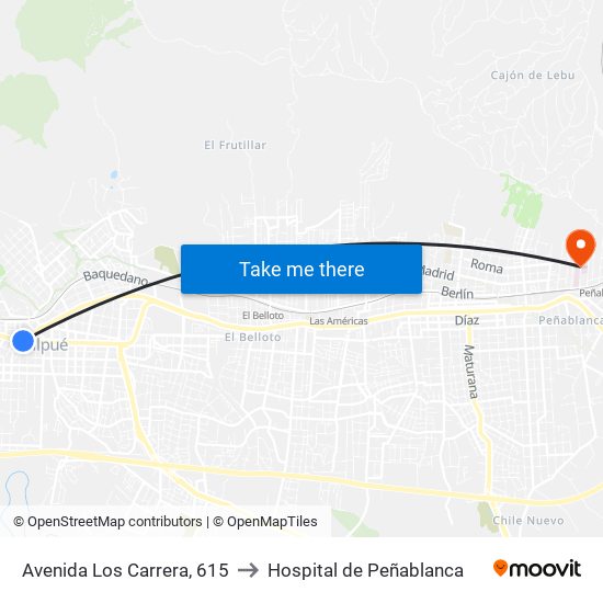 Avenida Los Carrera, 615 to Hospital de Peñablanca map