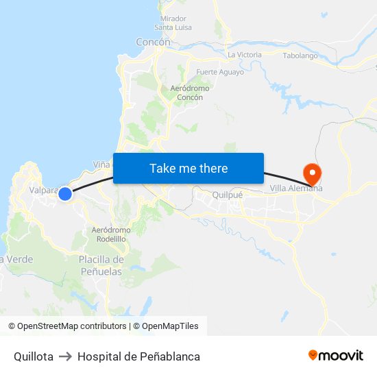 Quillota to Hospital de Peñablanca map