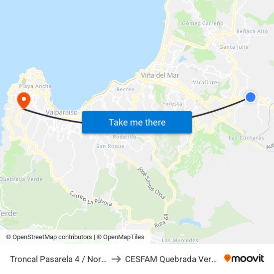 Troncal Pasarela 4 / Norte to CESFAM Quebrada Verde map