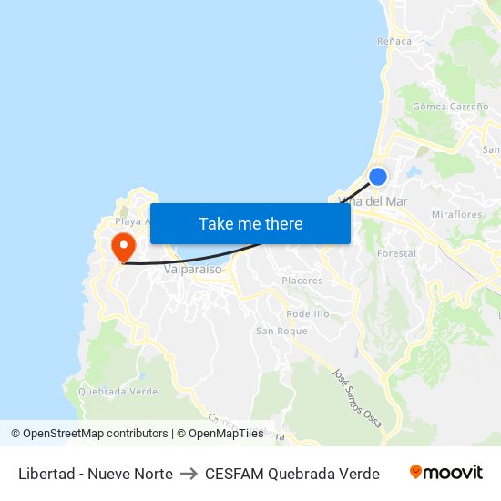 Libertad - Nueve Norte to CESFAM Quebrada Verde map