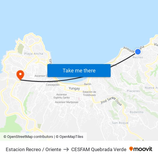 Estacion Recreo / Oriente to CESFAM Quebrada Verde map