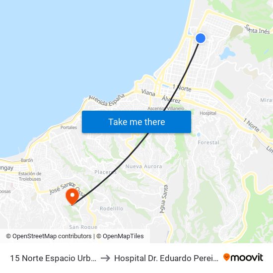 15 Norte Espacio Urbano to Hospital Dr. Eduardo Pereira R. map