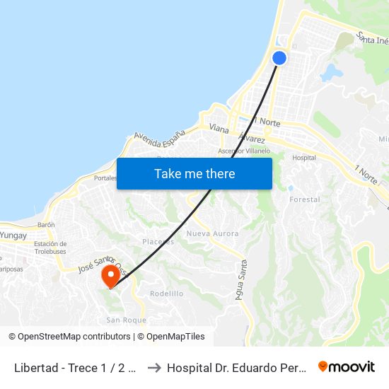 Libertad - Trece 1 / 2 Norte to Hospital Dr. Eduardo Pereira R. map