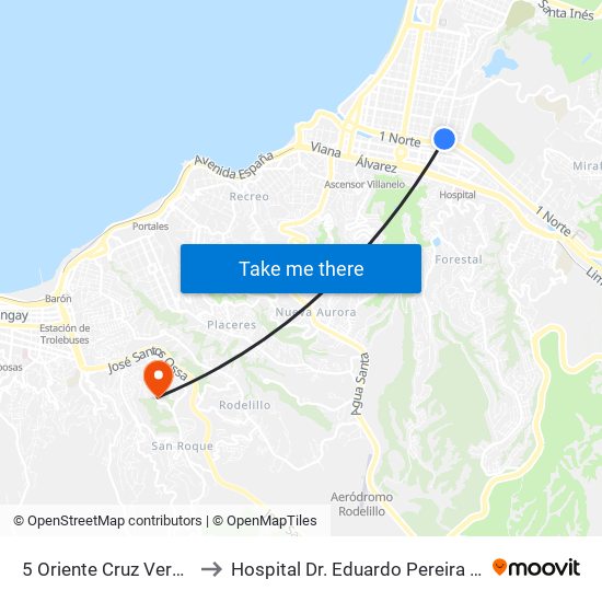 5 Oriente Cruz Verde to Hospital Dr. Eduardo Pereira R. map