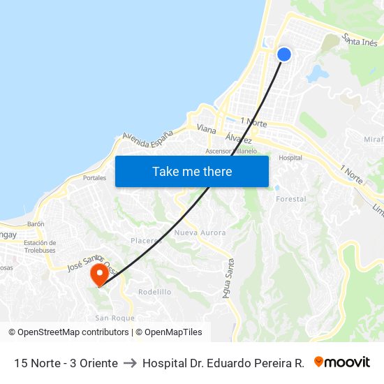 15 Norte - 3 Oriente to Hospital Dr. Eduardo Pereira R. map